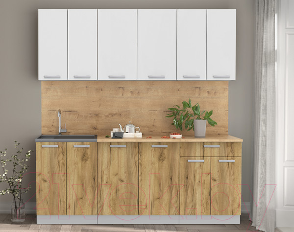 Изображение товара Кухонный гарнитур Интерлиния Мила Лайт 2.0-60 (белый платинум/дуб золотой/дуб бунратти)