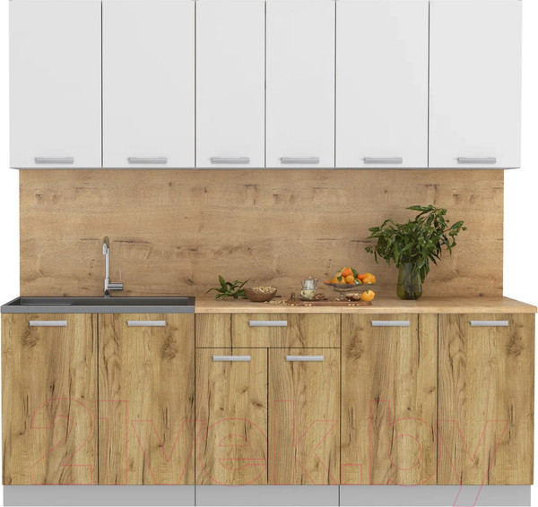 Изображение товара Кухонный гарнитур Интерлиния Мила Лайт 2.2 (белый платинум/дуб золотой/дуб бунратти)