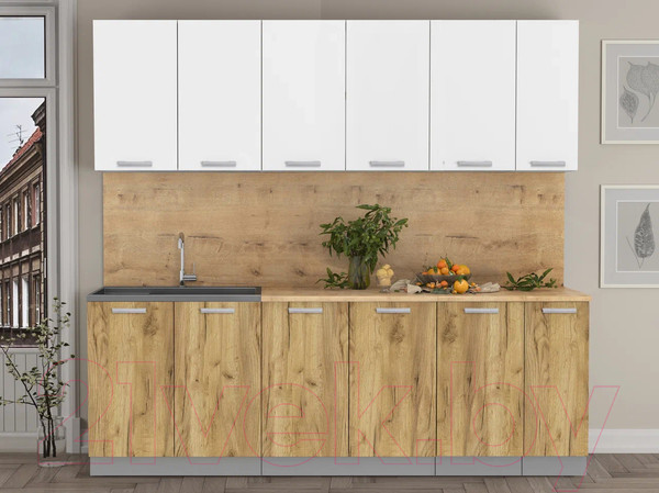 Изображение товара Кухонный гарнитур Интерлиния Мила Лайт 2.3 (белый платинум/дуб золотой/дуб бунратти)