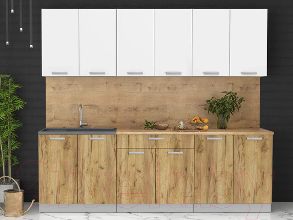 Изображение товара Кухонный гарнитур Интерлиния Мила Лайт 2.4 (белый платинум/дуб золотой/дуб бунратти)