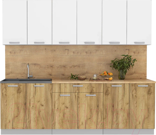 Изображение товара Кухонный гарнитур Интерлиния Мила Лайт 2.4 (белый платинум/дуб золотой/дуб бунратти)