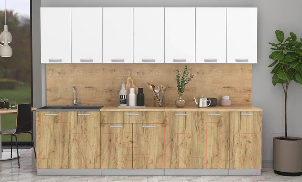 Изображение товара Кухонный гарнитур Интерлиния Мила Лайт 2.8 (белый платинум/дуб золотой/дуб бунратти)