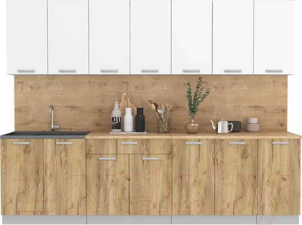 Изображение товара Кухонный гарнитур Интерлиния Мила Лайт 2.8 (белый платинум/дуб золотой/дуб бунратти)