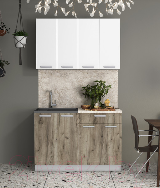 Изображение товара Кухонный гарнитур Интерлиния Мила Лайт 1.2 (белый платинум/дуб серый/опал светлый)