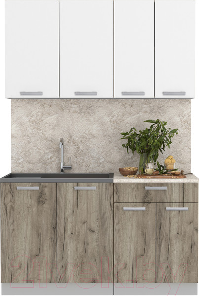 Изображение товара Кухонный гарнитур Интерлиния Мила Лайт 1.4 (белый платинум/дуб серый/опал светлый)