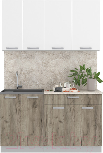 Изображение товара Кухонный гарнитур Интерлиния Мила Лайт 1.4-60 (белый платинум/дуб серый/опал светлый)