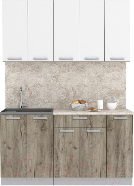 Изображение товара Кухонный гарнитур Интерлиния Мила Лайт 1.5 (белый платинум/дуб серый/опал светлый)