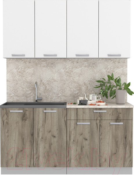 Изображение товара Кухонный гарнитур Интерлиния Мила Лайт 1.6 (белый платинум/дуб серый/опал светлый)