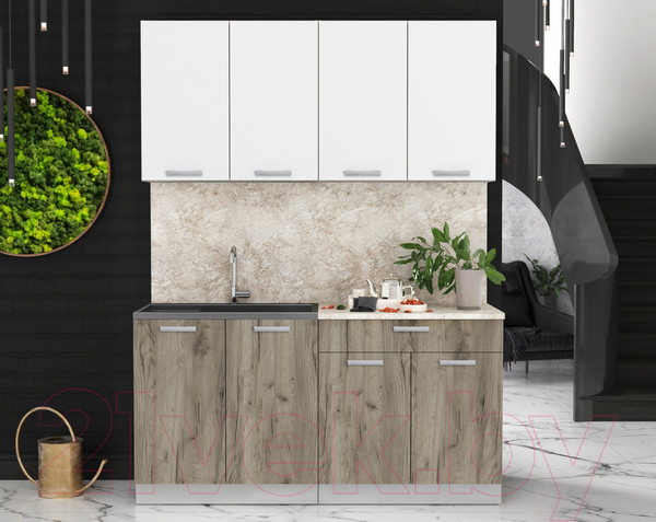 Изображение товара Кухонный гарнитур Интерлиния Мила Лайт 1.6 (белый платинум/дуб серый/опал светлый)