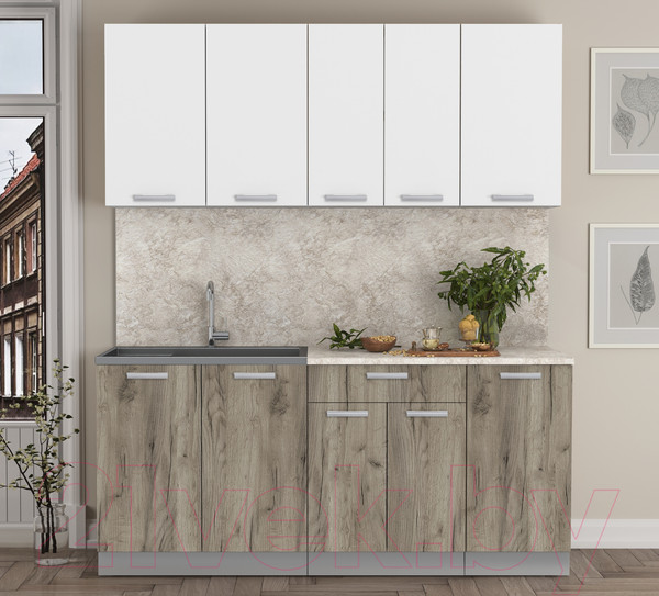 Изображение товара Кухонный гарнитур Интерлиния Мила Лайт 1.8 (белый платинум/дуб серый/опал светлый)