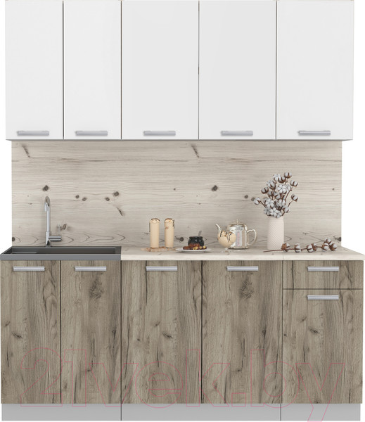 Изображение товара Кухонный гарнитур Интерлиния Мила Лайт 1.8-60 (белый платинум/дуб серый/опал светлый)