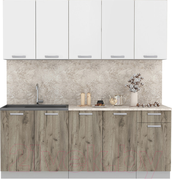 Изображение товара Кухонный гарнитур Интерлиния Мила Лайт 2.0 (белый платинум/дуб серый/опал светлый)