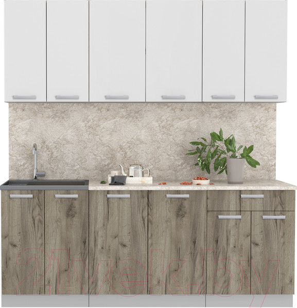 Изображение товара Кухонный гарнитур Интерлиния Мила Лайт 2.0-60 (белый платинум/дуб серый/опал светлый)