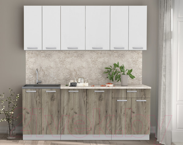 Изображение товара Кухонный гарнитур Интерлиния Мила Лайт 2.0-60 (белый платинум/дуб серый/опал светлый)