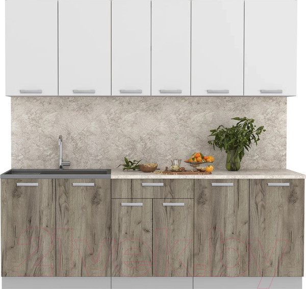 Изображение товара Кухонный гарнитур Интерлиния Мила Лайт 2.2 (белый платинум/дуб серый/опал светлый)