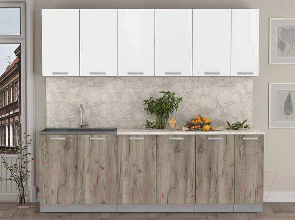 Изображение товара Кухонный гарнитур Интерлиния Мила Лайт 2.3 (белый платинум/дуб серый/опал светлый)