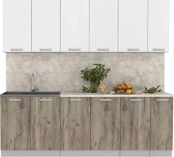 Изображение товара Кухонный гарнитур Интерлиния Мила Лайт 2.3 (белый платинум/дуб серый/опал светлый)