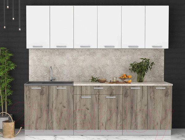 Изображение товара Кухонный гарнитур Интерлиния Мила Лайт 2.4 (белый платинум/дуб серый/опал светлый)