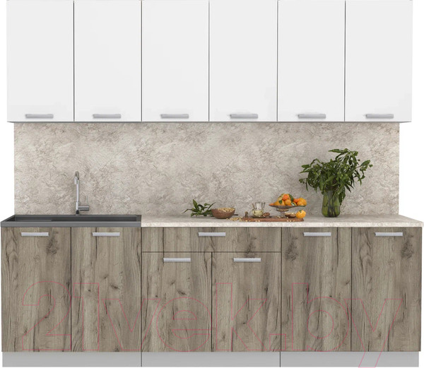 Изображение товара Кухонный гарнитур Интерлиния Мила Лайт 2.4 (белый платинум/дуб серый/опал светлый)