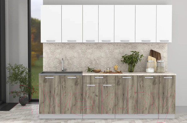 Изображение товара Кухонный гарнитур Интерлиния Мила Лайт 2.5 (белый платинум/дуб серый/опал светлый)