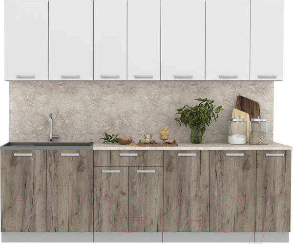 Изображение товара Кухонный гарнитур Интерлиния Мила Лайт 2.5 (белый платинум/дуб серый/опал светлый)