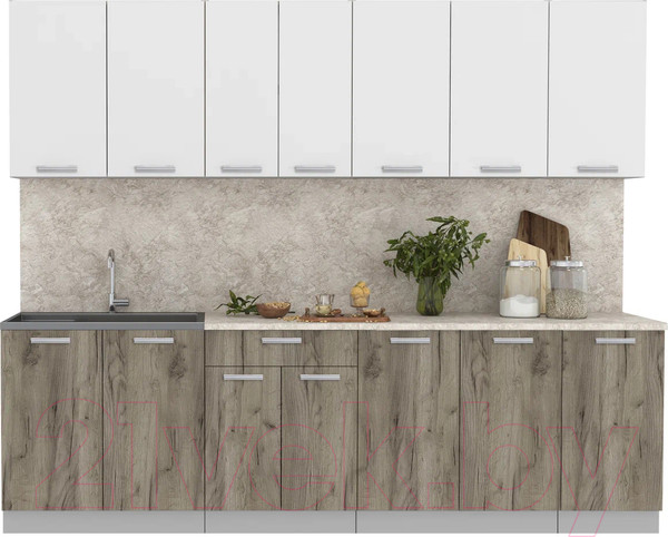 Изображение товара Кухонный гарнитур Интерлиния Мила Лайт 2.6 (белый платинум/дуб серый/опал светлый)