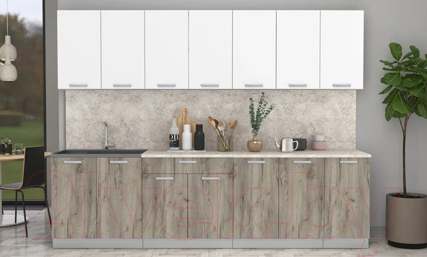 Изображение товара Кухонный гарнитур Интерлиния Мила Лайт 2.8 (белый платинум/дуб серый/опал светлый)