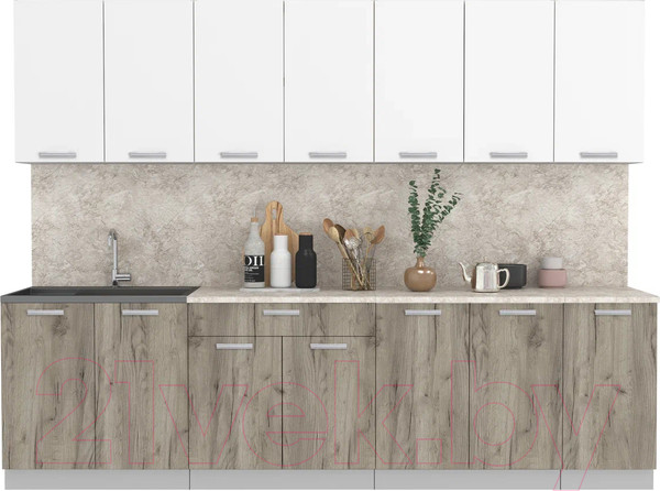 Изображение товара Кухонный гарнитур Интерлиния Мила Лайт 2.8 (белый платинум/дуб серый/опал светлый)