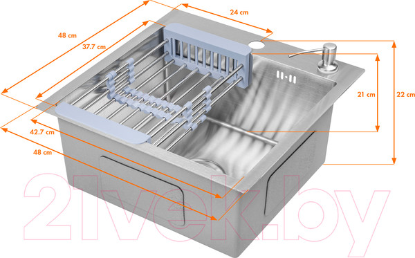 Изображение товара Мойка кухонная Saniteco 4848 (с сифоном, дозатором и коландером)