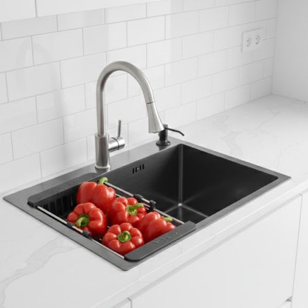 Изображение товара Мойка кухонная Saniteco 6050 Nano (с сифоном, дозатором и коландером)