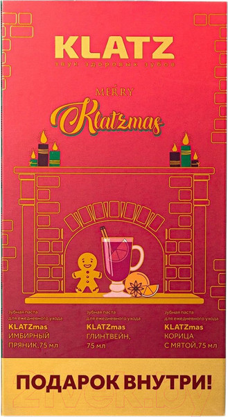 Изображение товара Подарочный набор Klatz Паста KLATZmas Глинтвейн+Корица с мятой+Имбирный пряник+Свеча (4x75мл)
