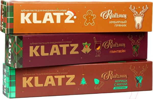 Изображение товара Подарочный набор Klatz Паста KLATZmas Глинтвейн+Корица с мятой+Имбирный пряник+Свеча (4x75мл)
