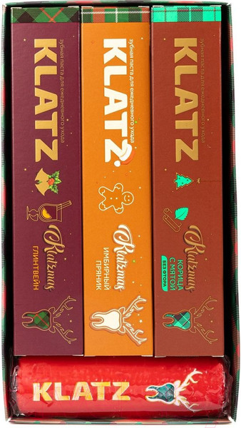 Изображение товара Подарочный набор Klatz Паста KLATZmas Глинтвейн+Корица с мятой+Имбирный пряник+Свеча (4x75мл)