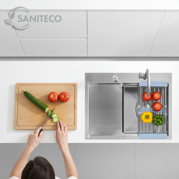 Изображение товара Мойка кухонная Saniteco 6550-R (с сифоном, дозатором и коландером)