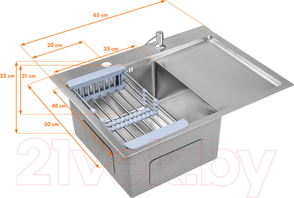 Изображение товара Мойка кухонная Saniteco 6550-L (с сифоном, дозатором и коландером)