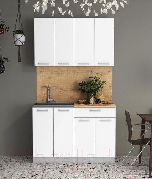 Изображение товара Кухонный гарнитур Интерлиния Мила Лайт 1.2 (белый платинум/белый платинум/дуб бунратти)