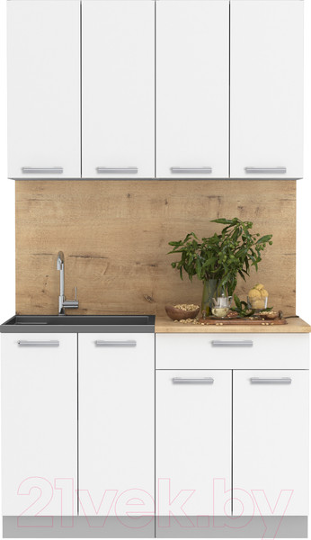 Изображение товара Кухонный гарнитур Интерлиния Мила Лайт 1.2 (белый платинум/белый платинум/дуб бунратти)