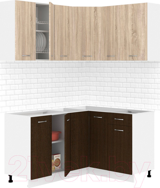 Изображение товара Кухонный гарнитур Кортекс-мебель Корнелия Лира 1.5x1.3 без столешницы (дуб сонома/венге)