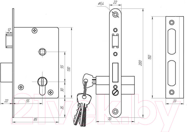 Изображение товара Замок врезной Зенит ЗВ4-3 (гальванический никель)