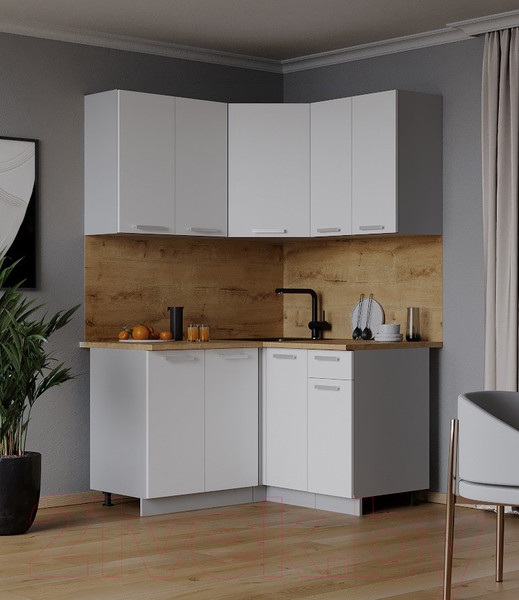 Изображение товара Кухонный гарнитур Интерлиния Мила Лайт 1.2x1.2 (белый платинум/белый платинум/дуб бунратти)