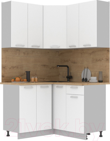 Изображение товара Кухонный гарнитур Интерлиния Мила Лайт 1.2x1.3 (белый платинум/белый платинум/дуб бунратти)