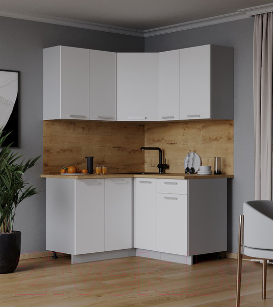 Изображение товара Кухонный гарнитур Интерлиния Мила Лайт 1.2x1.3 (белый платинум/белый платинум/дуб бунратти)