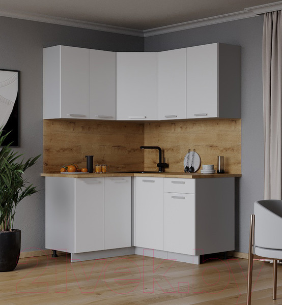 Изображение товара Кухонный гарнитур Интерлиния Мила Лайт 1.2x1.4 (белый платинум/белый платинум/дуб бунратти)