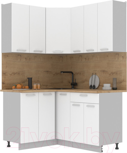 Изображение товара Кухонный гарнитур Интерлиния Мила Лайт 1.2x1.5 (белый платинум/белый платинум/дуб бунратти)