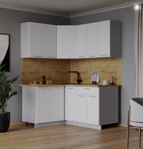 Изображение товара Кухонный гарнитур Интерлиния Мила Лайт 1.2x1.5 (белый платинум/белый платинум/дуб бунратти)