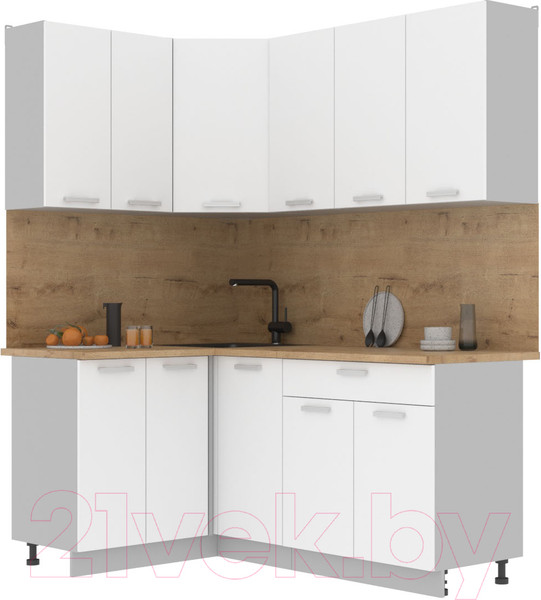 Изображение товара Кухонный гарнитур Интерлиния Мила Лайт 1.2x1.8 (белый платинум/белый платинум/дуб бунратти)