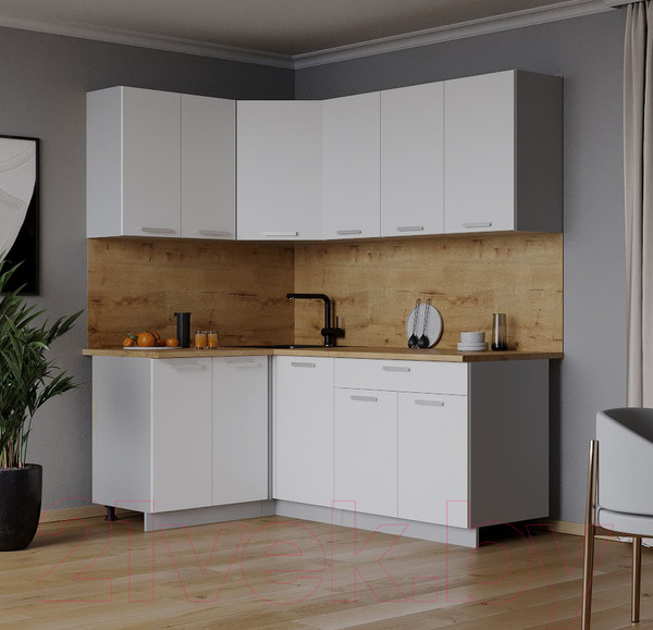 Изображение товара Кухонный гарнитур Интерлиния Мила Лайт 1.2x1.8 (белый платинум/белый платинум/дуб бунратти)