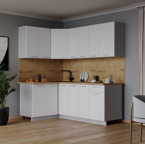 Изображение товара Кухонный гарнитур Интерлиния Мила Лайт 1.2x1.9 (белый платинум/белый платинум/дуб бунратти)