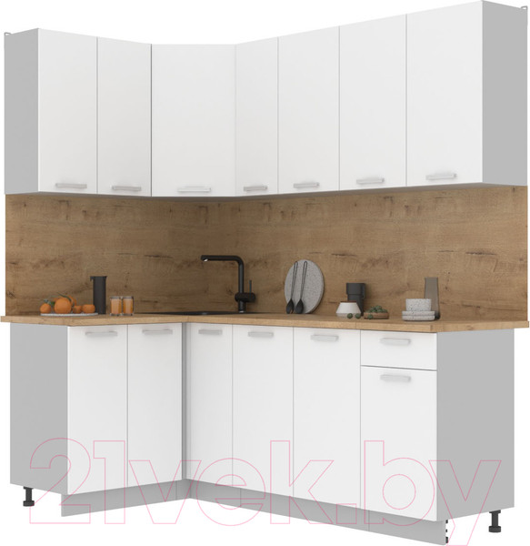 Изображение товара Кухонный гарнитур Интерлиния Мила Лайт 1.2x2.1 (белый платинум/белый платинум/дуб бунратти)