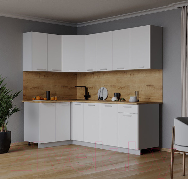 Изображение товара Кухонный гарнитур Интерлиния Мила Лайт 1.2x2.1 (белый платинум/белый платинум/дуб бунратти)